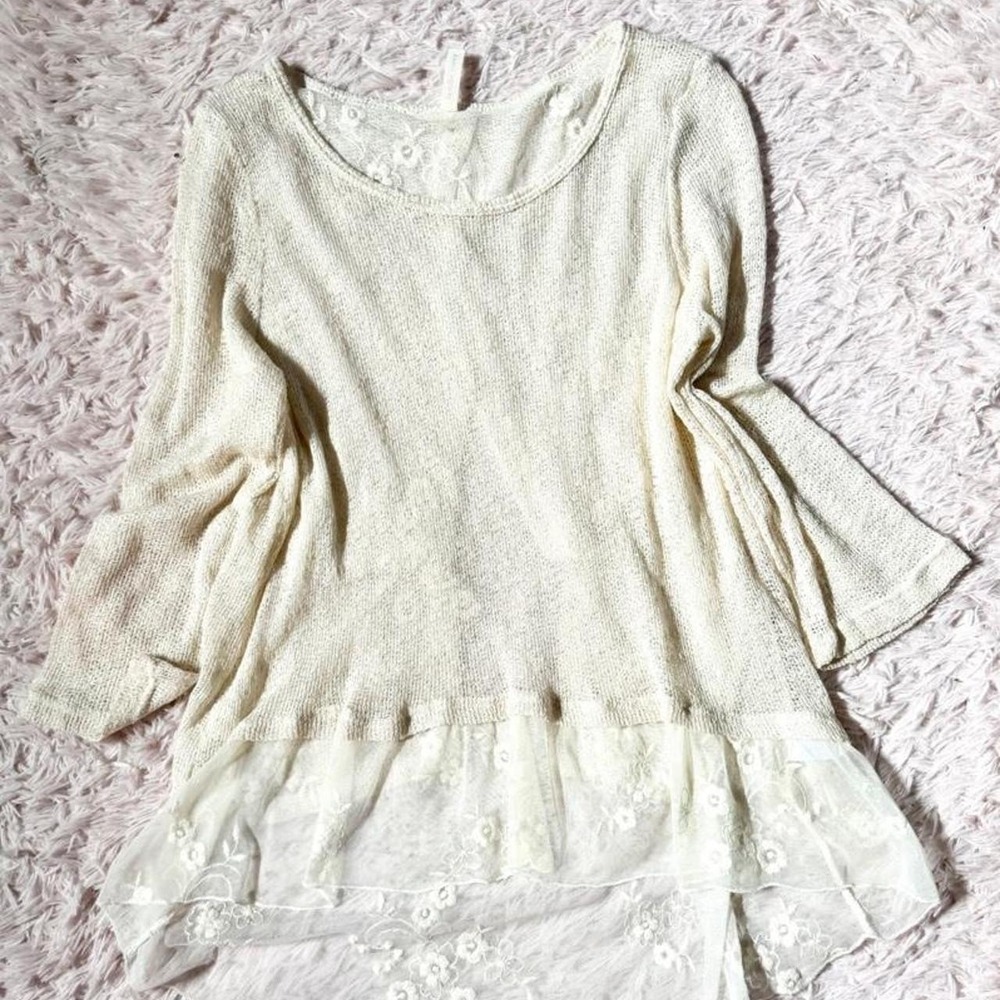 Delicate Feminine Fairy Whimsical Lace Flowy Sheer Soft Blouse Womens L Earthy